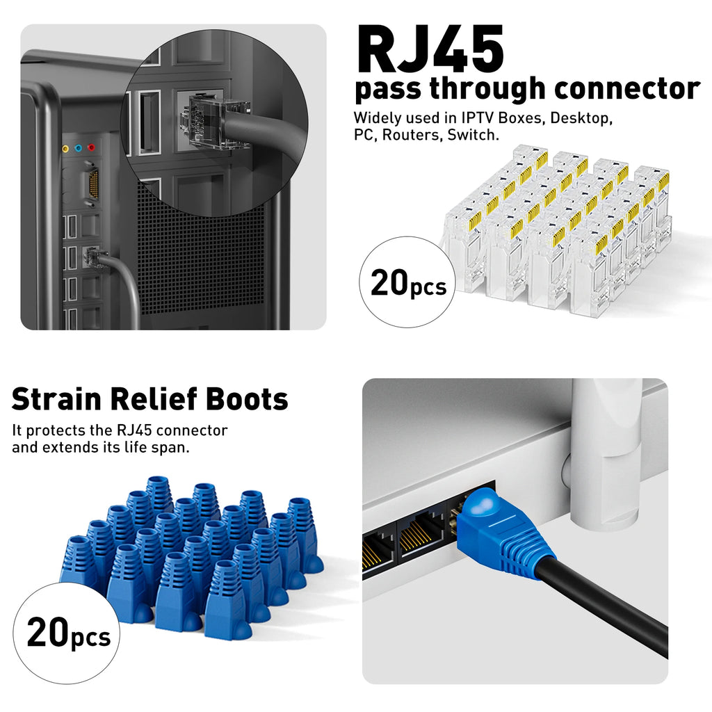 ZoeRax RJ45 Network Tool Kit with CAT6 Crimper Tool,20Pcs CAT6 CAT5 Connectors and Plug Covers,Mini Wire stripper,Blades,
