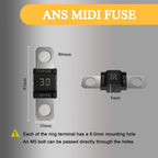 MIDI Fuse 30A-200A 58V Time-Delay High Current ANL Bolt-Down Fuse M5 Stud Mount for Automotive, Marine & RV MIDI AMI Fuse Holder