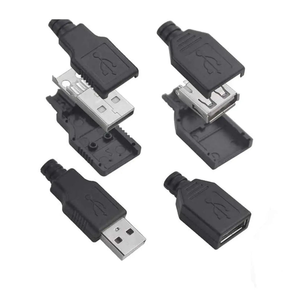 10pcs Type A USB interface (Male/Female), equipped with a black plastic cover, used for computer peripherals and port adapters.