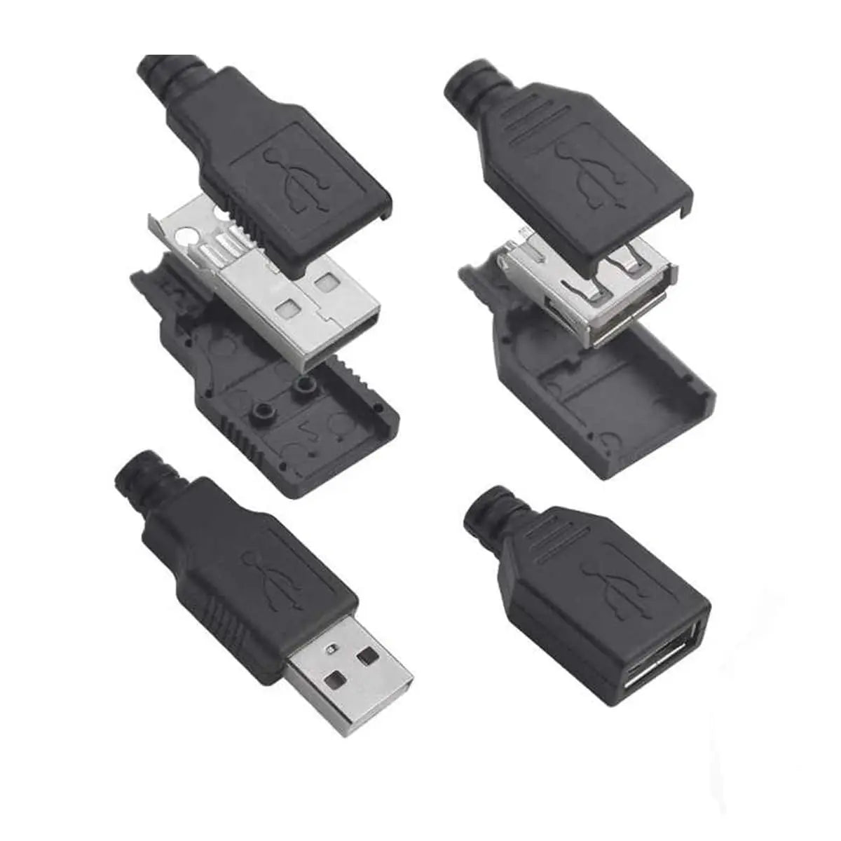 10pcs Type A USB interface (Male/Female), equipped with a black plastic cover, used for computer peripherals and port adapters.