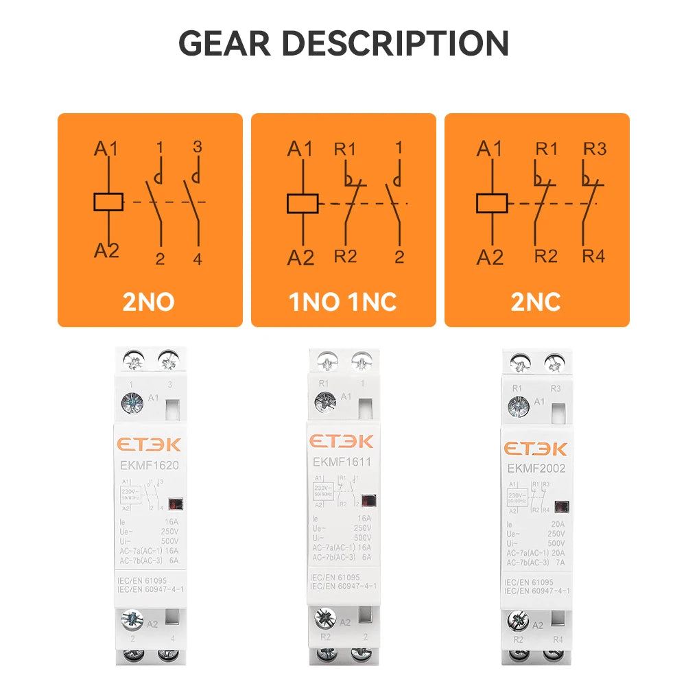 ETEK Modular Contactor Din Rail Automatic 2P 4P 230V Single-phase Three-phase 16A/20A/25A/40A/63A  EKMF