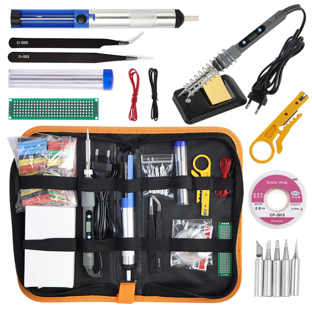 80W Digital Display Soldering Iron Set With Adjustable Temperature Tin Wire Multimeter Repair Tool With Soldering Iron Head