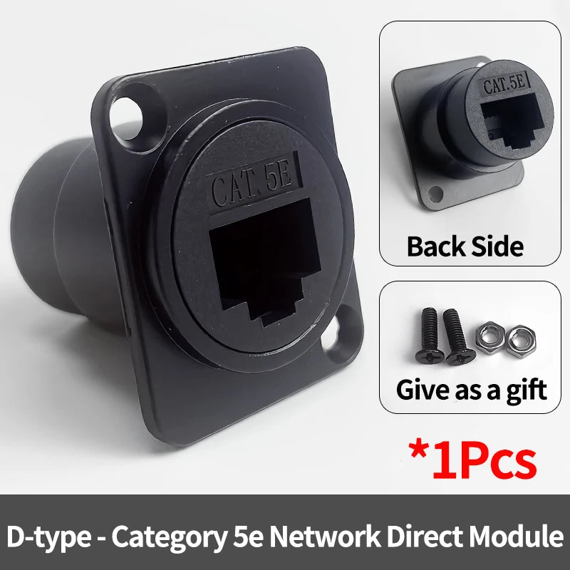 D-Type Panel Mount RJ45 Ethernet Socket – Shielded CAT5e / CAT6 Network Jack with Metal Housing for Industrial Enclosure