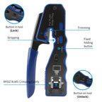 RJ45 Pass Through Crimper, Cat6 8P8C LAN Crimp Tool Kit with Wire Stripper, 10PCS Cat6 Connectors and Strain Relief Boots