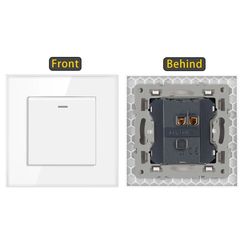 JHJCH - 1 Gang 1/2 Way Stair Switch, Tempered Glass Panel, Rocker Light Switch, On / Off Switch, Toggle Wall Switch