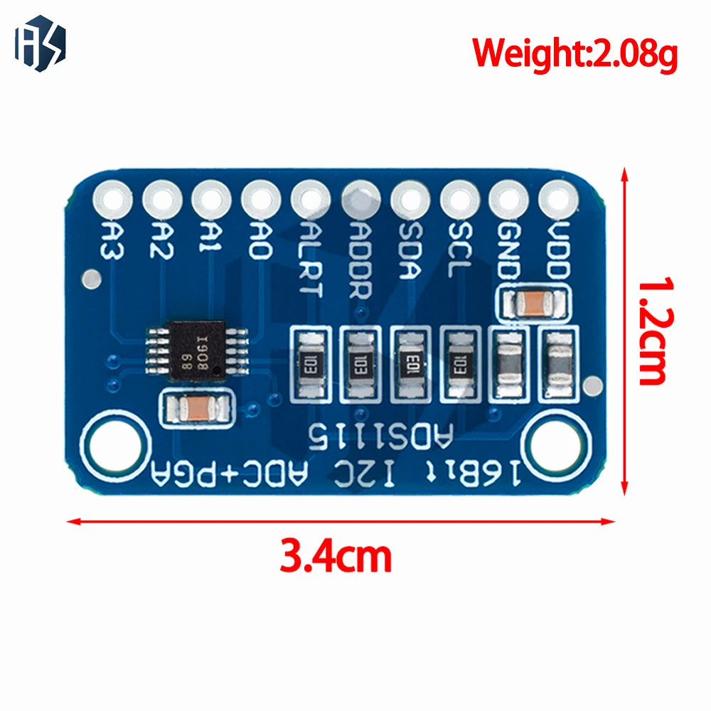 16-Bit ADC Module (ADS1115/ADS1015): I2C 4-Channel Programmable Gain Amplifier for Arduino & Raspberry Pi Compatible
