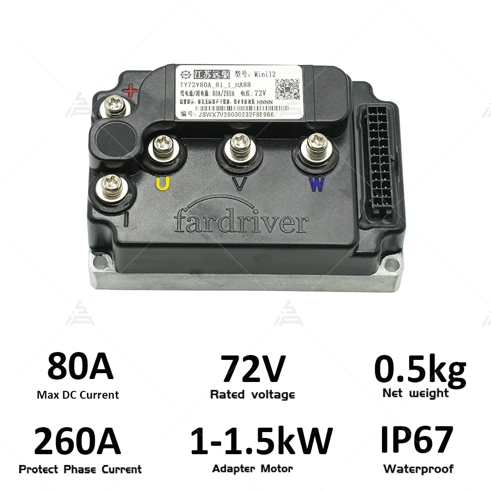 Fardriver ND72260 MiNi12 72V 260A BLDC Hall Sensor Programmable Small Controller For 1500W Electric Motorcycle Scooter
