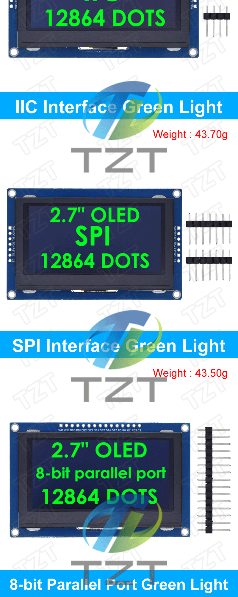 2.7 Inch OLED LCD display 128x64 drives SSD1327 IIC / SPI / 8-bit parallel port For Arduino