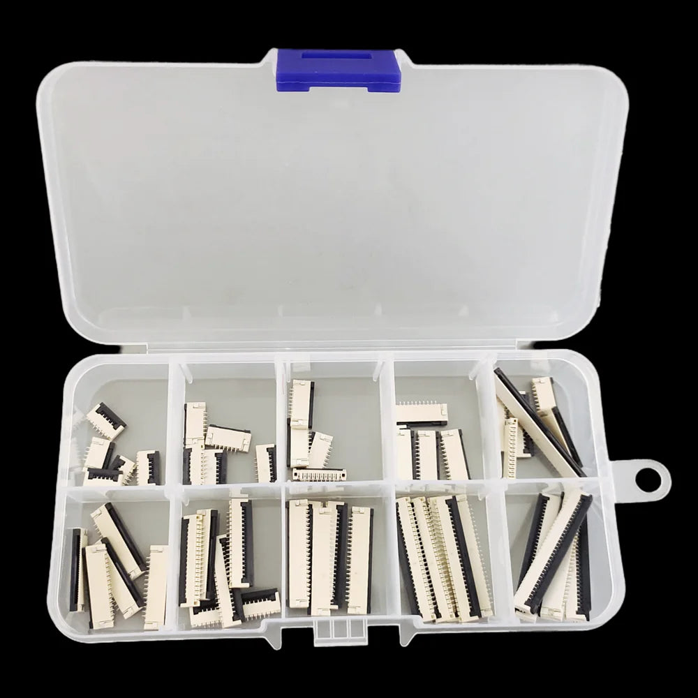 50pcs/Box FPC FFC Flat Cable Connector 1.0mm Pitch Flip Type Under Clamshell Socket 4P 6P 8P 10P 12P 14P 16P 20P 24P 30P Kits