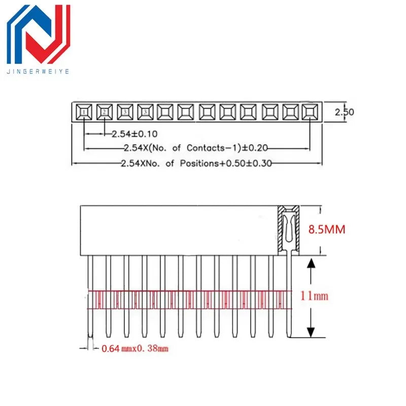 2.54mm Single Double Row Female Socket 1X5/6/8/10/15/16/40 2X3/4/20/18/40 Long Pins PC104 11mm PCB Board Pin Header For Arduino