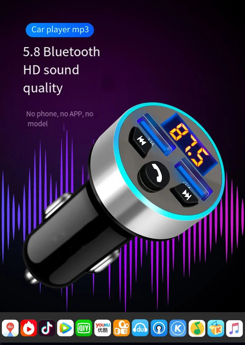 Car Bluetooth Receiver with Lossless Audio Quality MP3 Player, Car Adapter with Cigarette Lighter Socket and Charger