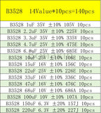 A B C D E 3216 3528 6032 7343 SMD Tantalum Capacitor Assortment Kit 1UF 2.2UF 4.7UF 10UF 22UF 33UF 47UF 100UF 220uF 330UF 470UF