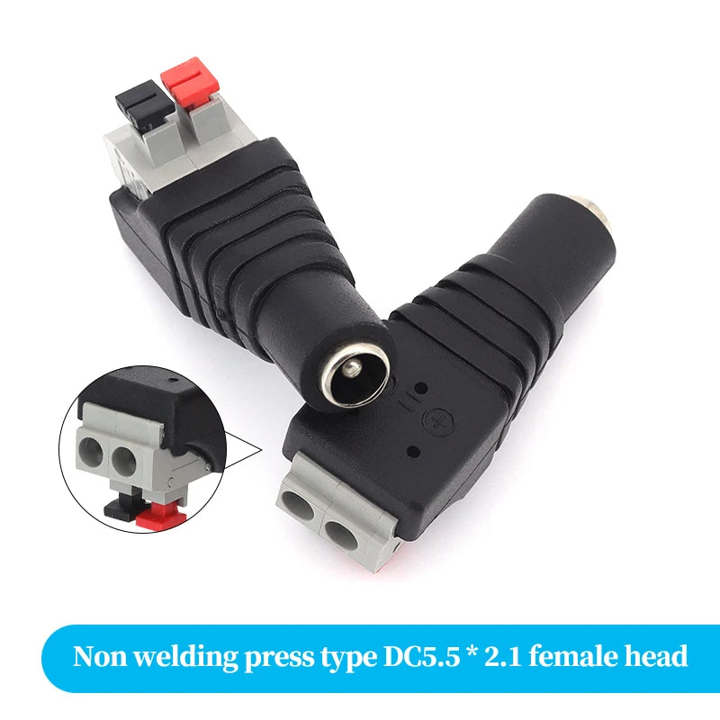 2PCS DC 12V Male Female BNC Connectors 5.5*2.1mm/2.5mm Welding-Free Power DC Plug Adapter Jack Sockets For LED Strip CCTV Camera