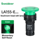 22mm Mushroom Button Switch Momentary Self Reset Emergency Stop Push Button Switch Power Start Switch with Light Red Green 5A