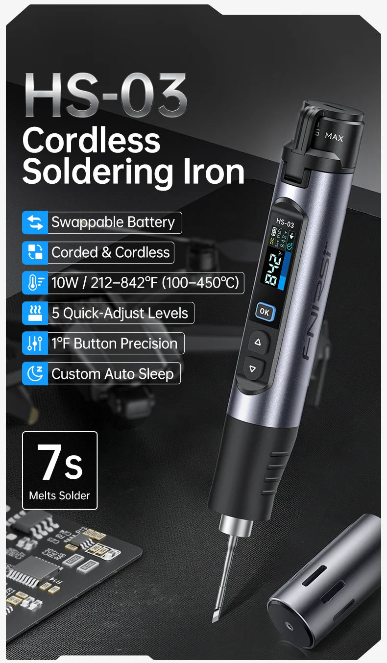 FNIRSI HS-03 Wireless Soldering Iron 10W Rechargeable Portable Soldering Iron 100-450℃ Adjustable Professional Soldering Kit