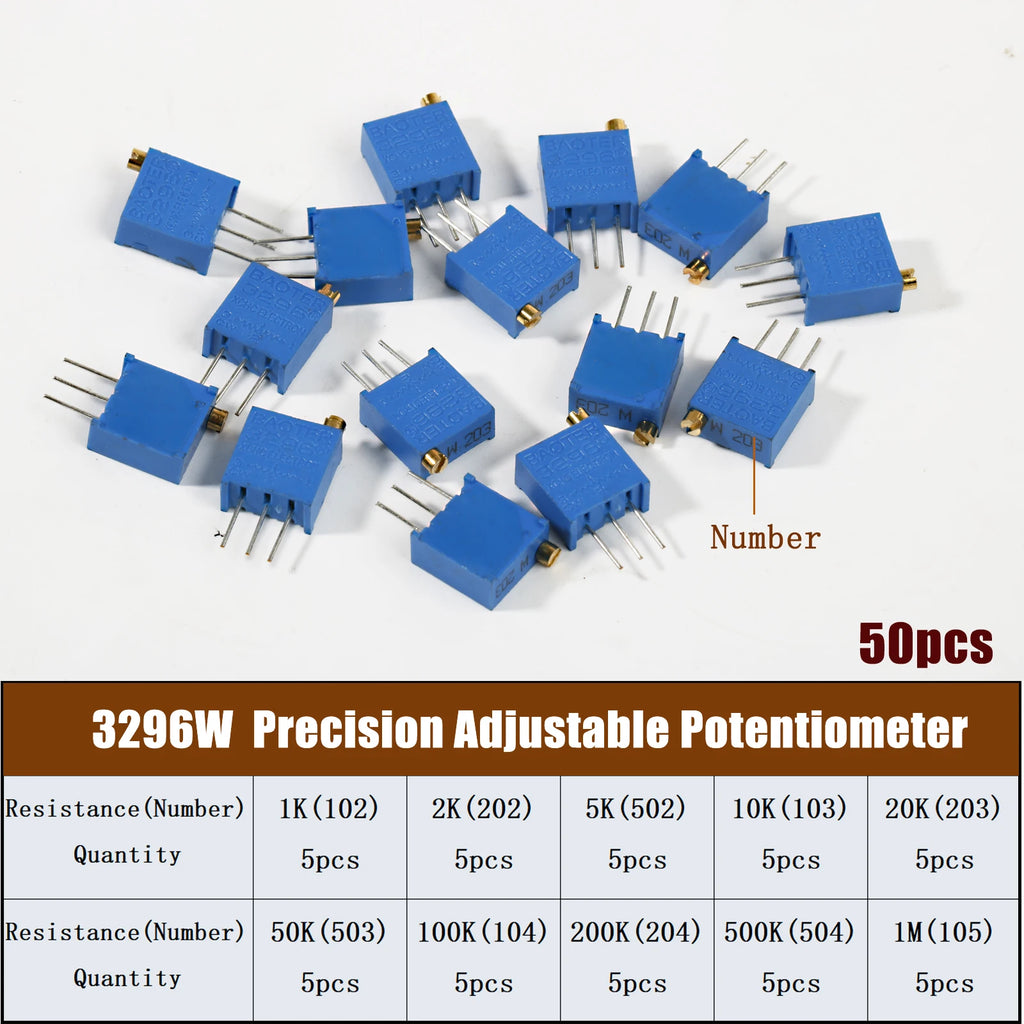 3296W Potentiometer Resistor Kit Precision Adjustable Variable  Resistance Trimmer Potentiometer 1K 10K 100K 1M 50R 100R