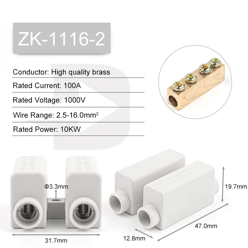 60A/400V 1-6mm2 Quick Butt Wire Connector High Power 100A/1000V 2.5-16mm2 Electric Cable Splicing Terminal Block Junction Box