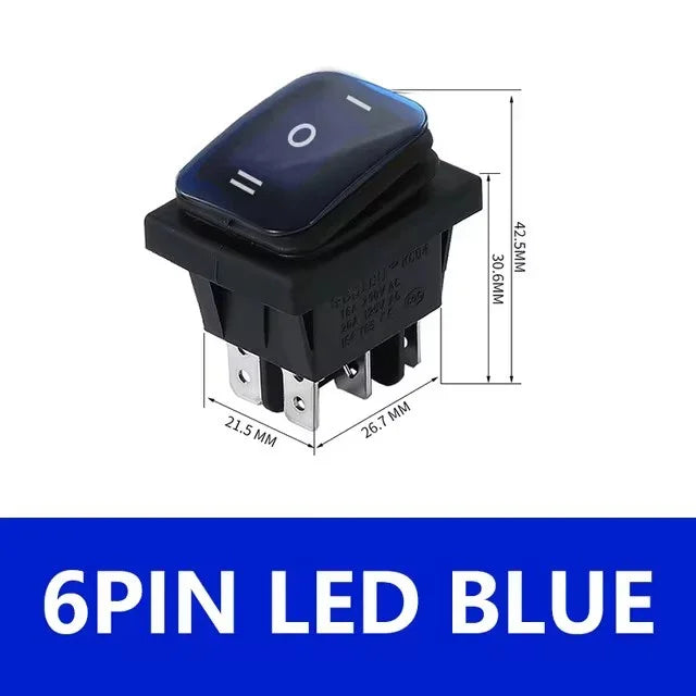2pcs KCD4 Waterproof Rocker Switch 4 6 Pin Latching 16A 250VAC DPDT ON OFF ON 12V 220V Red Green LED Light Button Switch