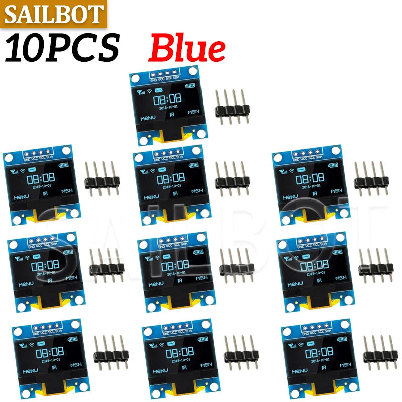 1-10PCS 0.96 Inch OLED Display Module I2C IIC SPI Serial 128X64 SSD1315 LCD 3.3-5V 4 Pin White/Blue/Yellow Blue for Arduino