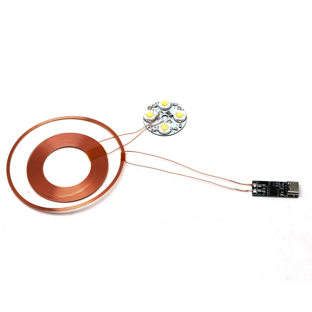 100mm Type-C USB Wireless Power Supply Module Transmitter Coil + Induction Receiver Lamp LED Light for Model Magnetic Levitation