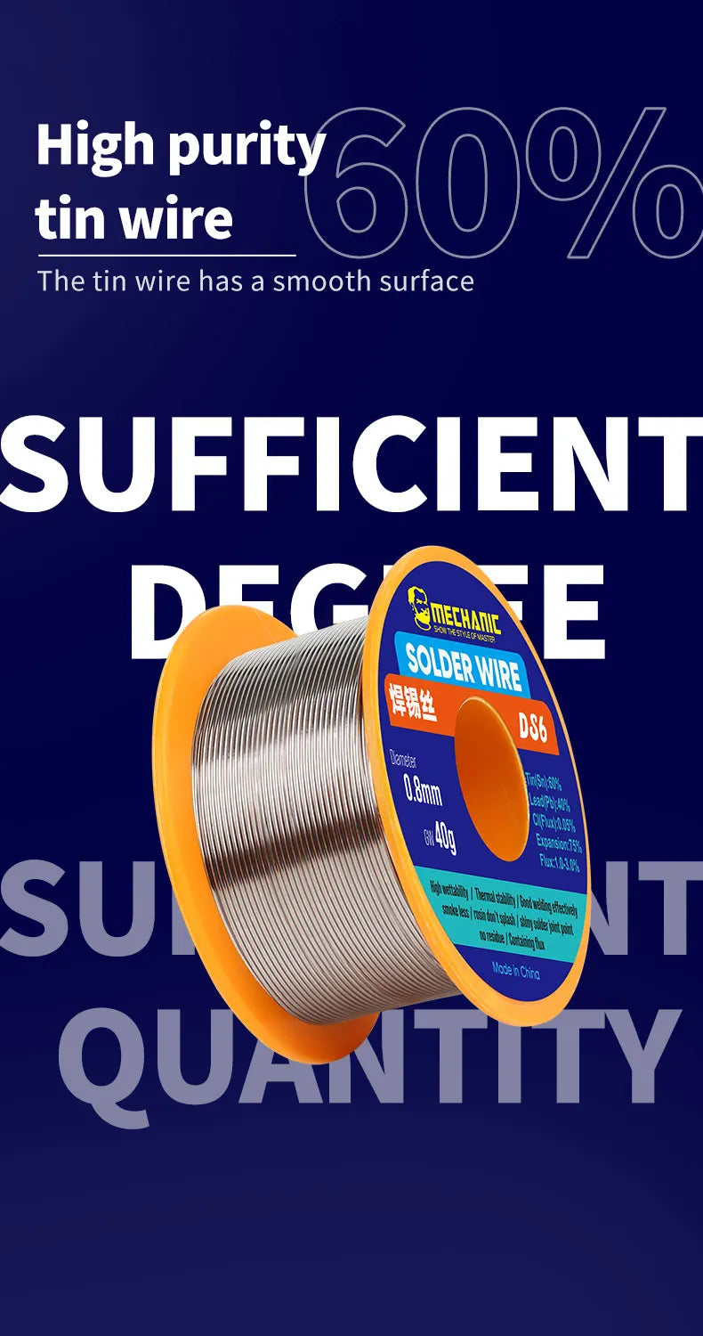 MECHANIC OFFICIAL DS6 40g Soldering Wire Rosin Core 0.3~0.8mm TinSolder Welding Wire Flux 1.0-3.0% BGA Soldering Repair tools