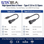Type-C 3.1/USB A IP68 Waterproof Circular Connector Male to Female Aviation Plug 20Gbit/s PD60W Outdoor Fast Data Charging Cable