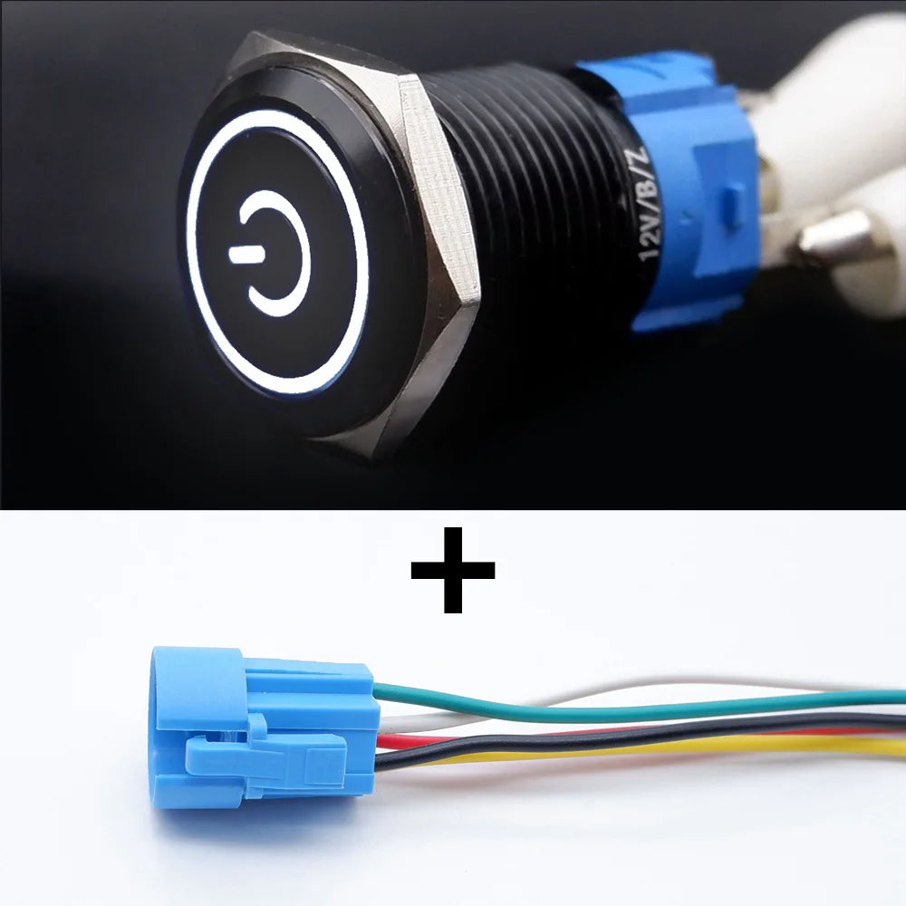 16/19/22mm Black Push Button Switch Waterproof Illuminated Metal Momentary Latching Fixed On Off Power Switch Backlit LED 3V 12V