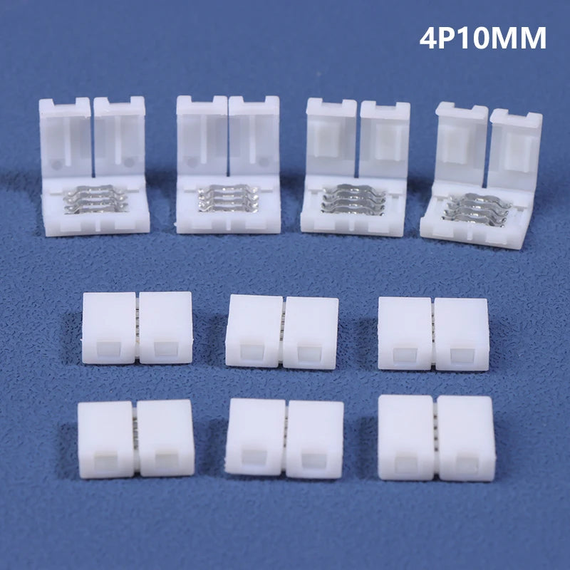 10Pcs LED Strip Connector 8MM 10MM 2Pin 3Pin 4Pin 3528 5050 RGB Single Color Solderless PCB Board Wire Free Welding Connectors