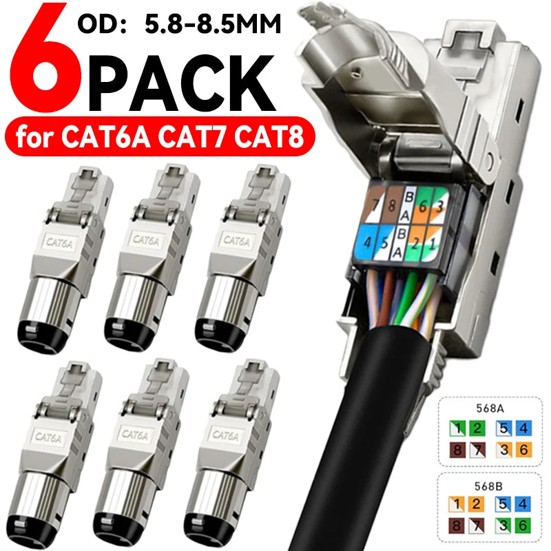 Tool-Free Cat8 Cat7 Cat6A RJ45 Connector Toolless Shielded Reusable Termination Plugs Shielded Ethernet for Ethernet Cable
