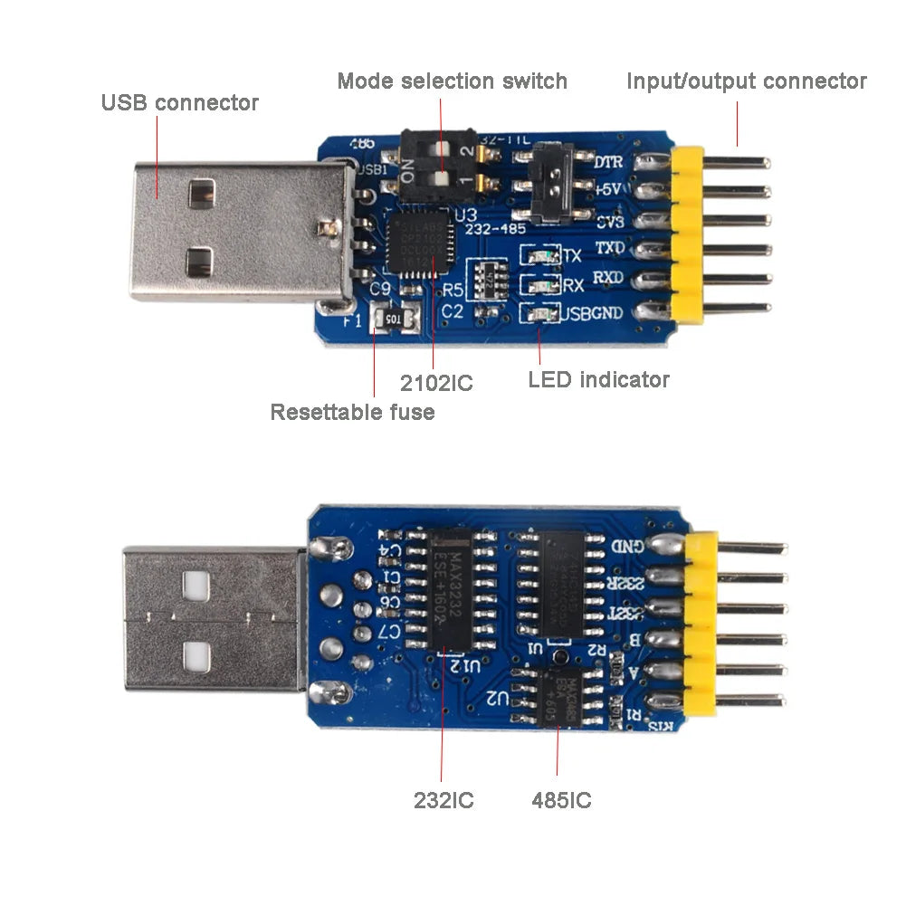 6 in 1 CP2102 USB to TTL Serial Adapter Converter Module, USB to TTL 485 232, TTL to 232 485, RS232 to 485 for Nextion Display Beitian GPS