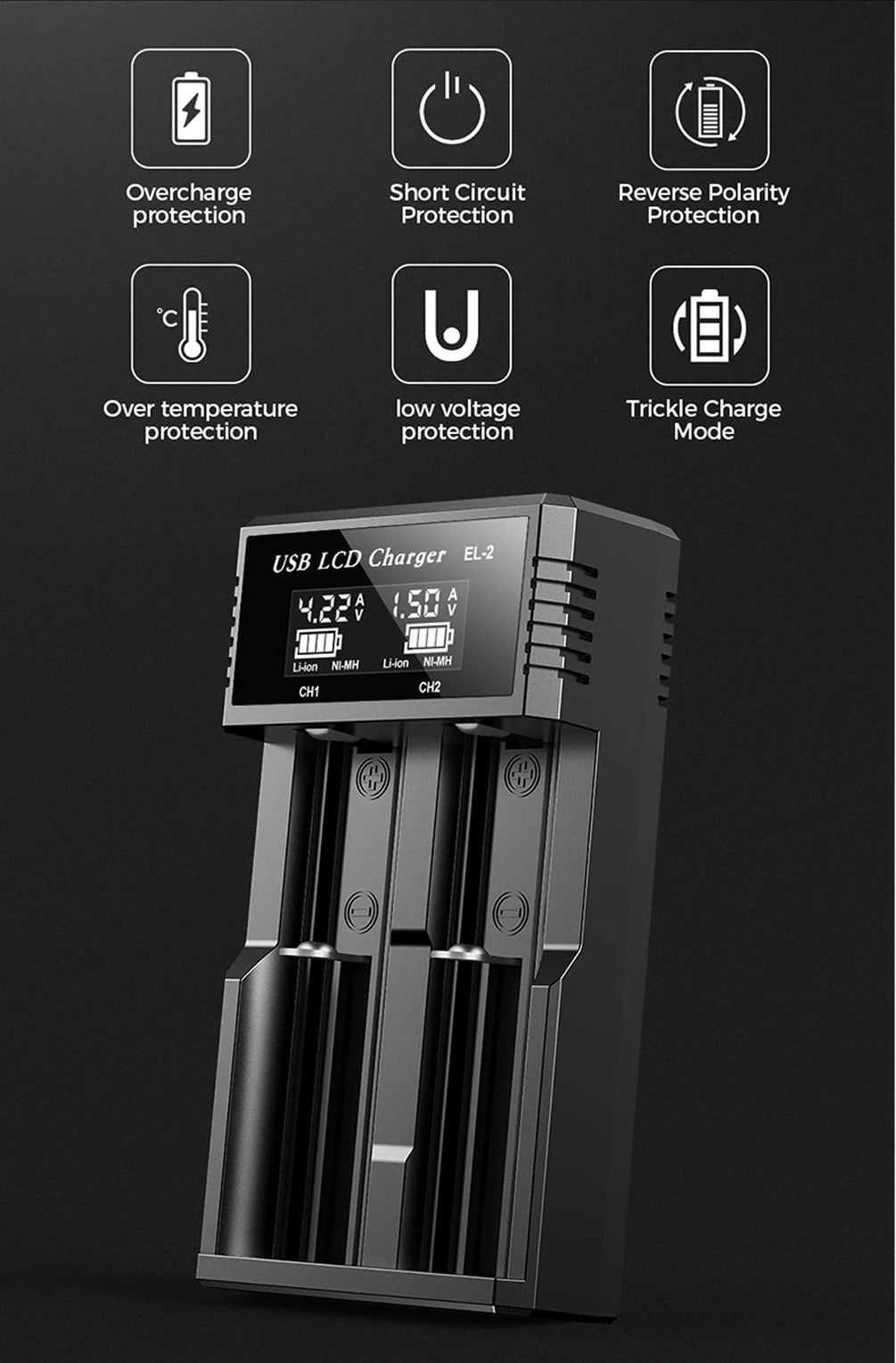 USB LCD Battery Smart Charger 1/2/4 Slots Dual For 18650 3.7V Rechargeable Lithium Battery For 1.2V NI-MH AA / AAA Battery