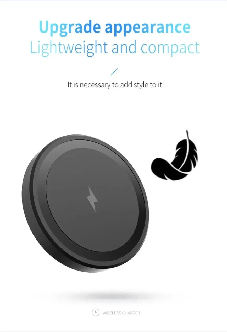 15W Ultra Thin Wireless Charger, Fast Qi Charging Pad with Compact 6cm Size, Lightweight Portable Design for Desk Bedroom Trave