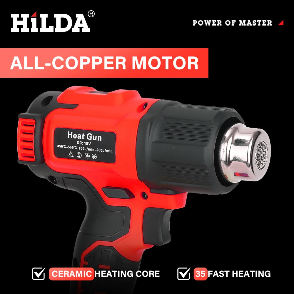 HILDA 21V Cordless Hot Air Gun Adjustable Temperature Rechargeable Handheld Heat Gun with Nozzles Compatible for Makita Battery