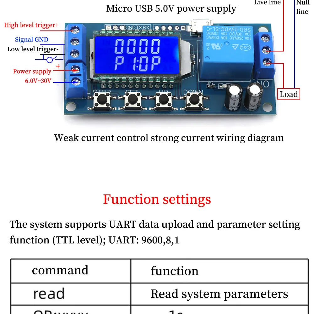 6-30V Micro USB Digital LCD Display Time Delay Relay Module Control Timer Switch Trigger Cycle Module XY-LJ02