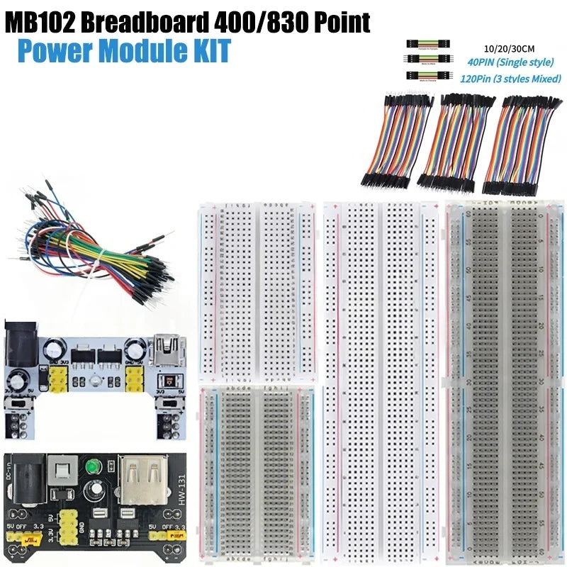 MB-102 MB102 Breadboard 400 830 Point 65 Jumper Wires Solderless PCB Bread Board Test Develop DIY for Arduino Power Module XCW
