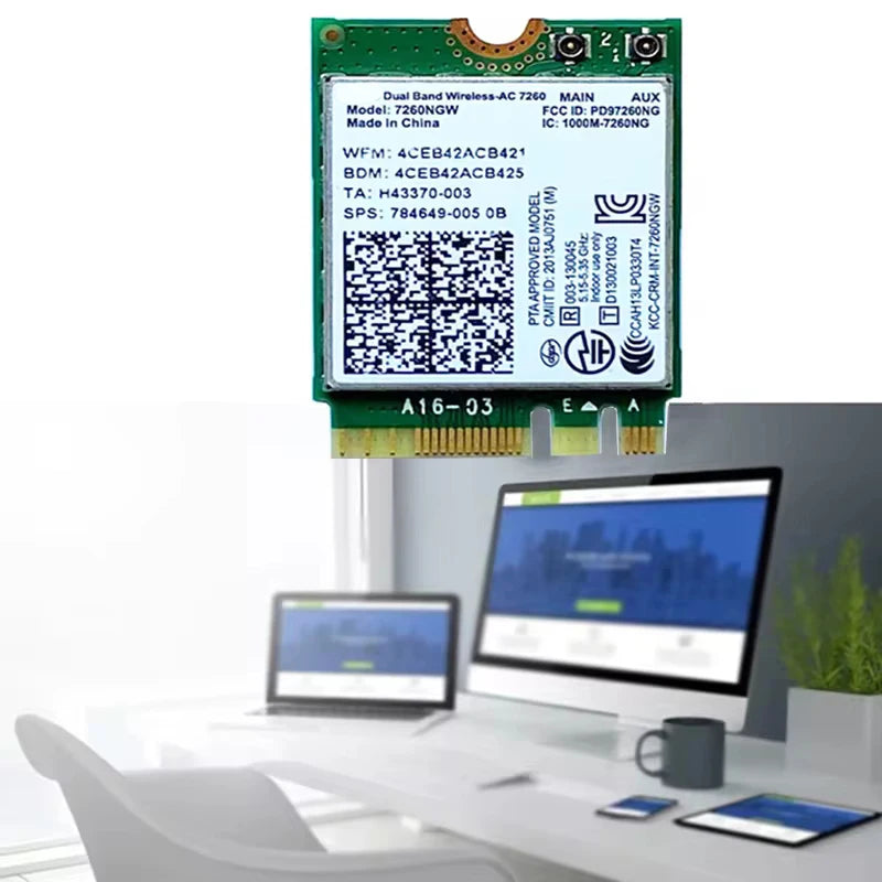 1200Mbps AC7260 Wifi Adapter Bluetooth 4.0 M.2 NGFF Dual Band 2.4G 5G Wireless Card With Antenna For Laptops Desktops Win 7 8 10