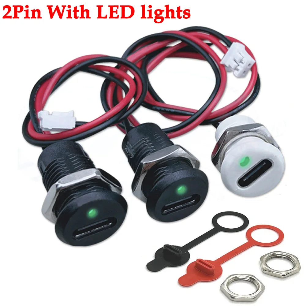 2Pin LED Lamp USB C High Current Charging Socket with Nut Snap Lock Plate TYPE-C Female Type C Waterproof Female Connector Jack