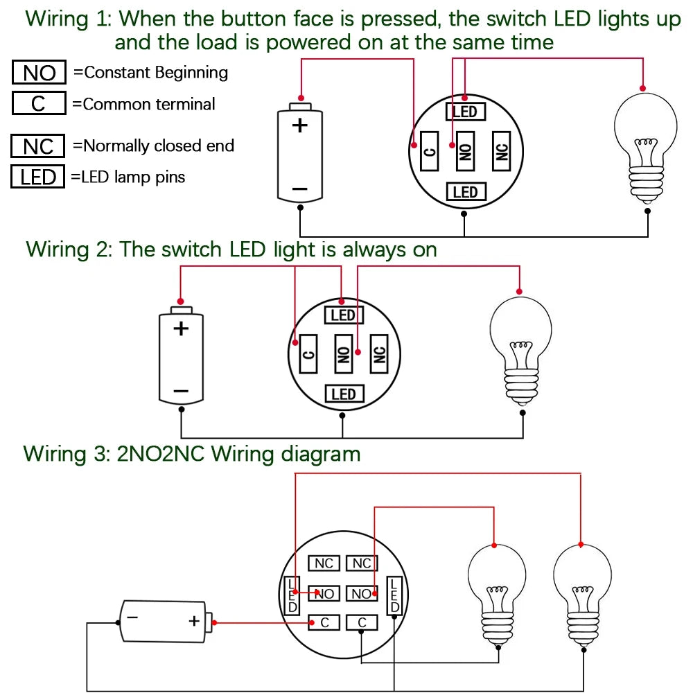 19mm 2 3 Position Latching Stainless Steel Metal Selector Rotary Switch with LED Waterproof  DPDT Illuminated Self-locking
