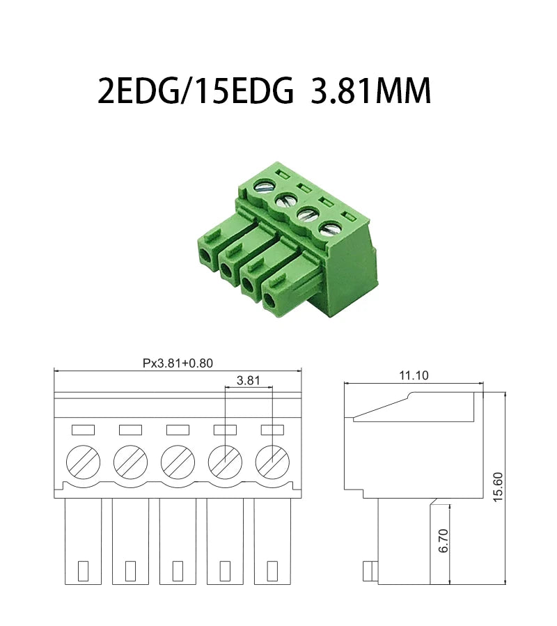 10PCS/Pairs 2EDG 15EDG 3.5MM 3.81MM  PCB Screw Terminal Block Connector Pulg  Header Socket  Green Phoenix Terminal Block 2-24P
