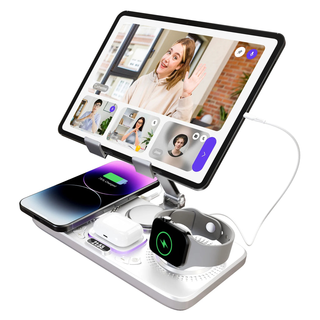 7-in-1 Wireless Charger Station 15W Fast Charging Type C Port Multi-Function Devices for iPhone 17 16 15 14 Samsung Airpods iPad