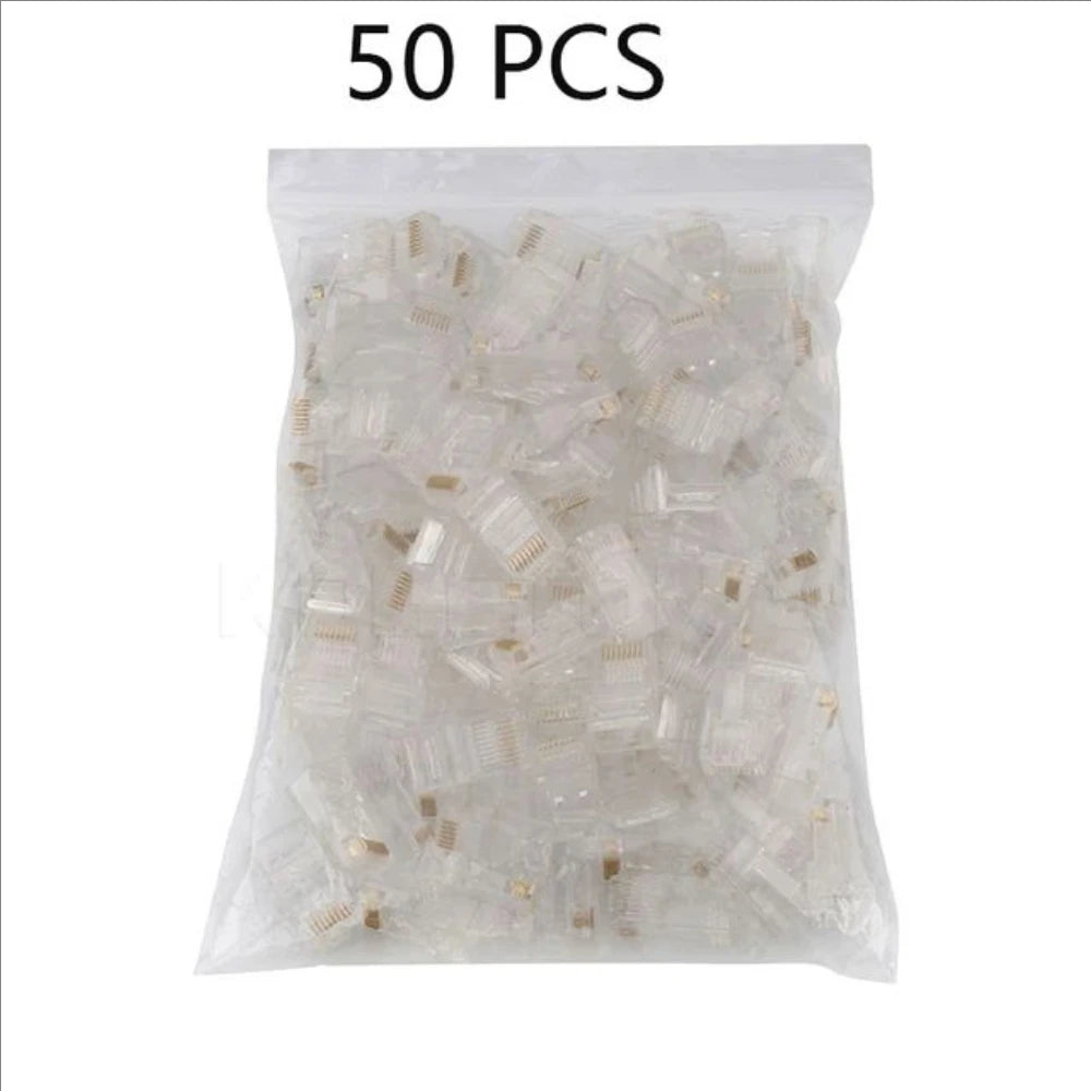 50/100 Pieces 8P8C RJ45 Clear Pass Through Connectors Modular Plug for Network CAT5 LAN Professional and High Quality