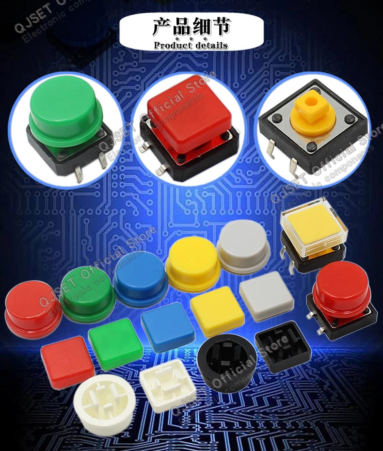 20 Pcs Tactile Pushbutton Switch 12*12*7.3MM Micro Switch Pushbutton A14 A24 Pushbutton Cover 12x12x7.3MM Square Head Pushbutton