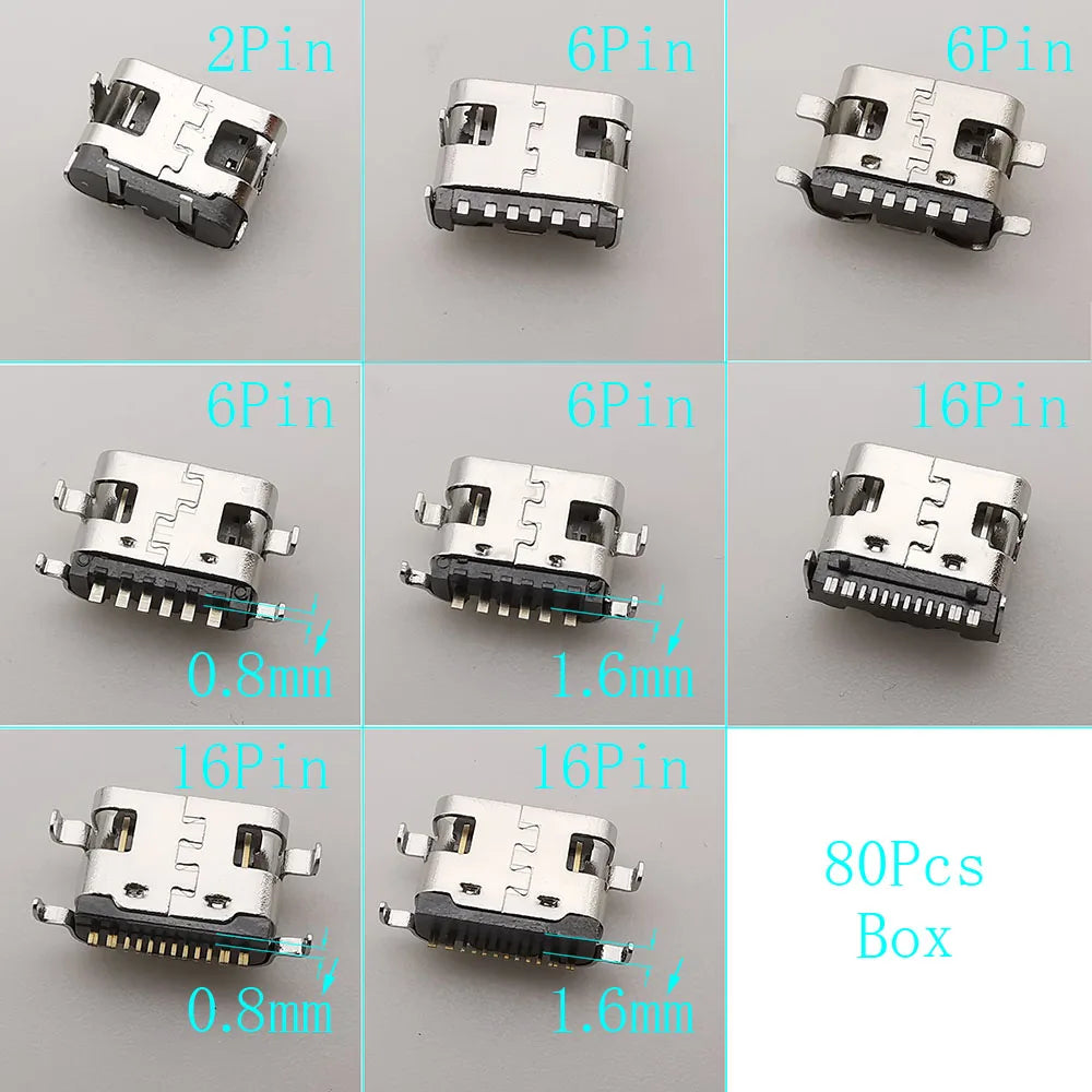 1Box Type-C USB Female Charging Dock Connectors Kit 2/6/16 Pin SMD DIP PCB DIY Repair Charging Port USB-C Type-C Socket Jack