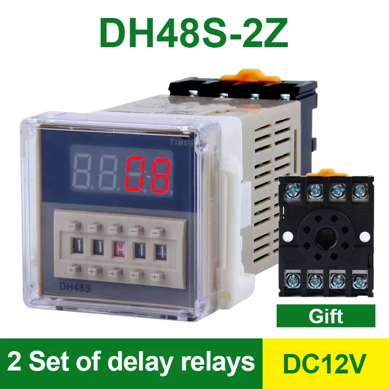 DH48S-S 12V Time Relay 220VAC 24VDC Repeat Cycle SPDT with Socket DH48S Series Delay Timer with Base