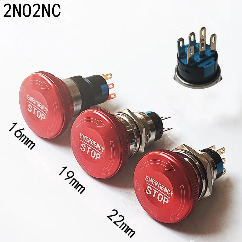 16mm/19mm/22/mm Emergency Metal Button Switch Indication STOP Machine Panel Dashboard Press Latching Button 1NO1NC/2NO2NC