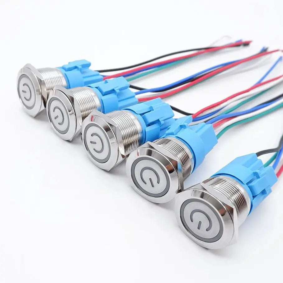 5PCS 16/19/22MM Waterproof Metal Push Button Switch LED Light Momentary Latching Car Engine Power Switch Socket 5V 12V 24V 220V