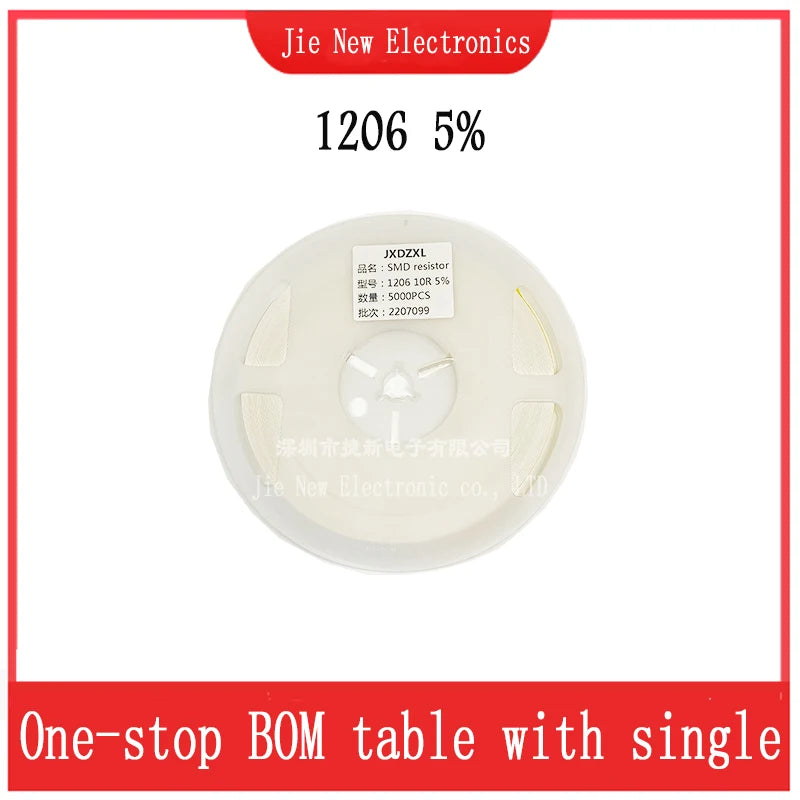 5000PCS/Lot 1206 Chip resistor 5% 0R-10M 0.1R  0.5R 0.75R 1R 10R 4.7R 1K 5.1K  10K 22K 100K 220K 470K 1M 2.2M 4.7M 9.1M 0.25W