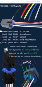 4Pin 5Pin Waterproof Relay and Harness Tinned Copper Wires Automotive Relay and Harness Set 12/24V 40A DC Relay Kit