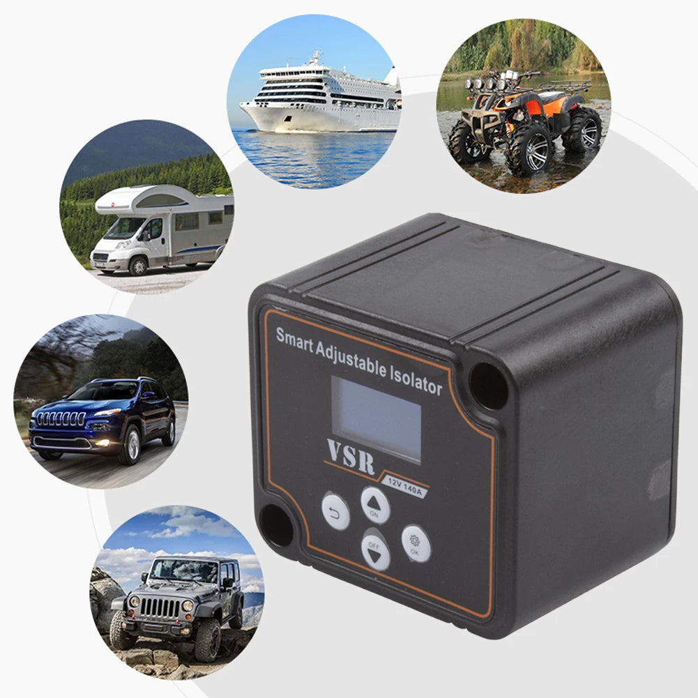 12V 140A Dual Battery Smart Isolator LCD Display VSR Car Relay Digital Voltage Sensitive Setting Split Charge Relay for Camper
