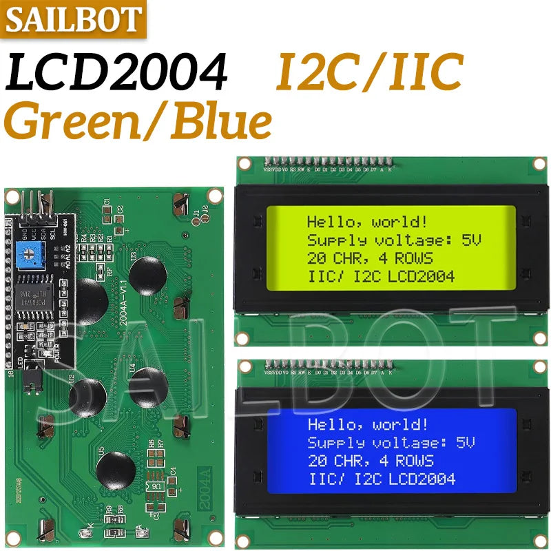 1PCS LCD2004+I2C LCD2004 20x4 2004A Blue Green Screen Character LCD IIC Serial Interface Adapter Module for Arduino